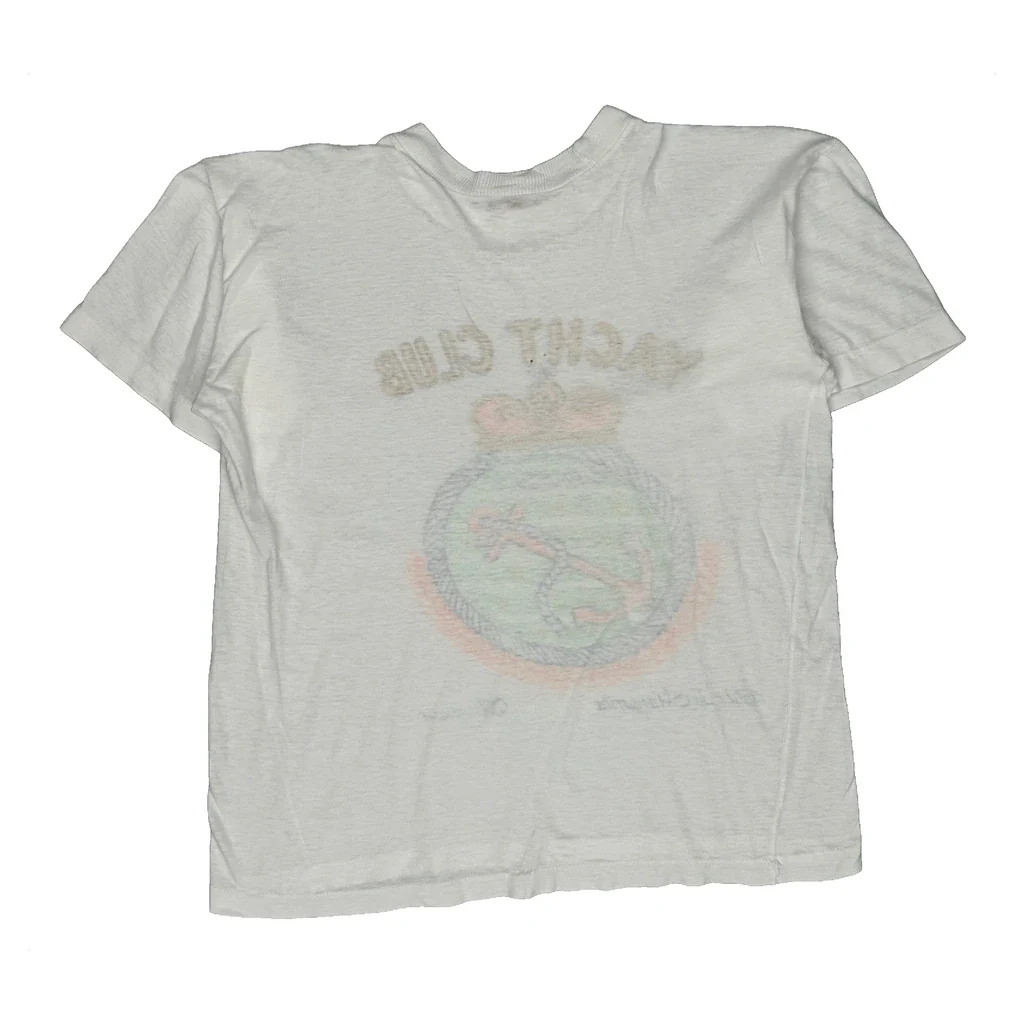 70S Yacht Club Golden Anchor Graphic T-Shirt - Small White Cotton - Image 2