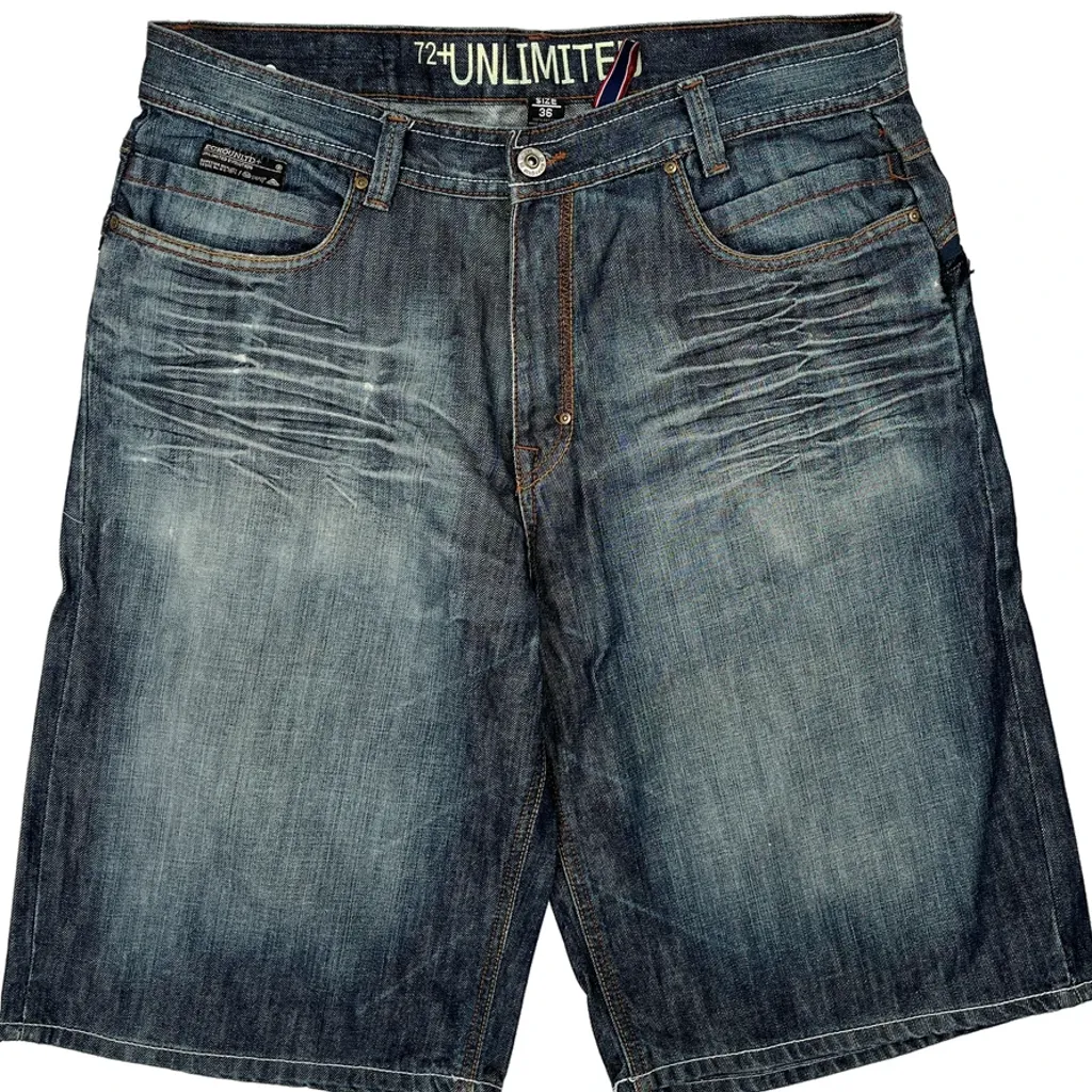 72+ Baggy Denim Shorts - 36W 12L Blue Cotton - Image 9