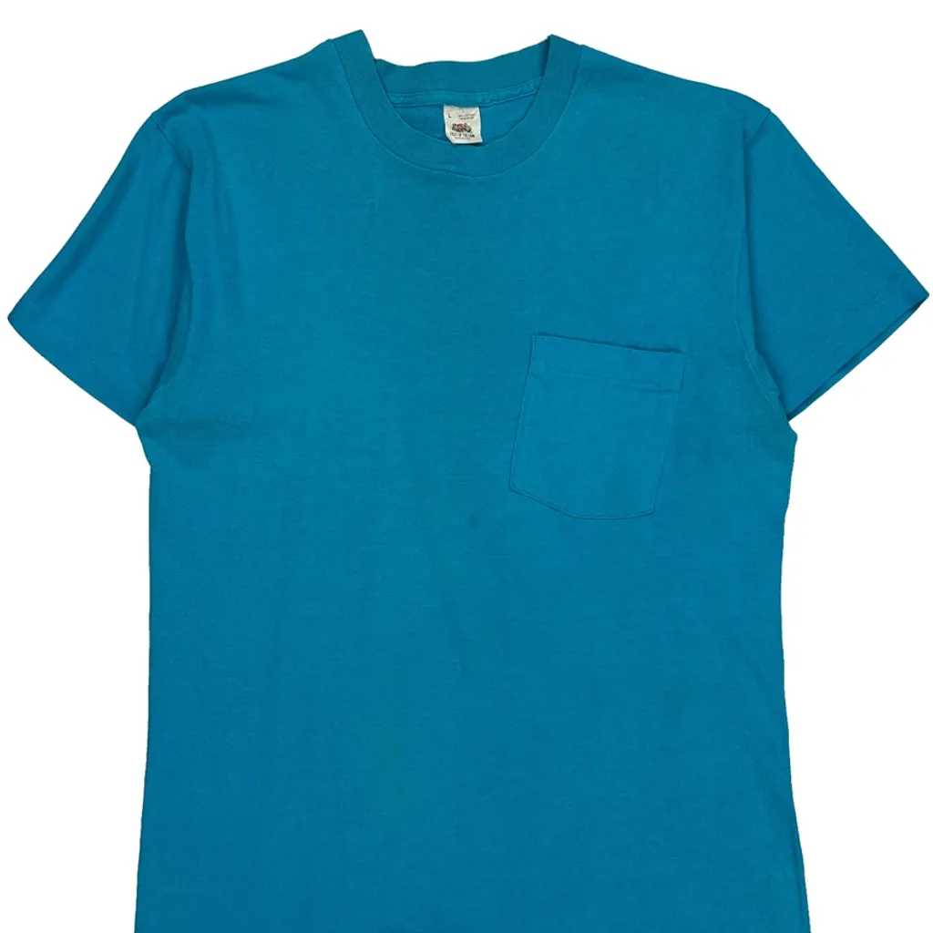 80 Blank Fruit Of The Loom T-Shirt - Large Blue Cotton - Image 4