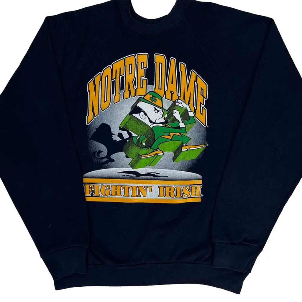 80S/90S Made In USA Tnt Notre Dame Fighting Irish Sweatshirt - Large Navy Cotton - Image 4