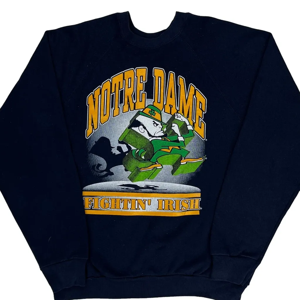 80S/90S Made In USA Tnt Notre Dame Fighting Irish Sweatshirt - Large Navy Cotton - Image 5