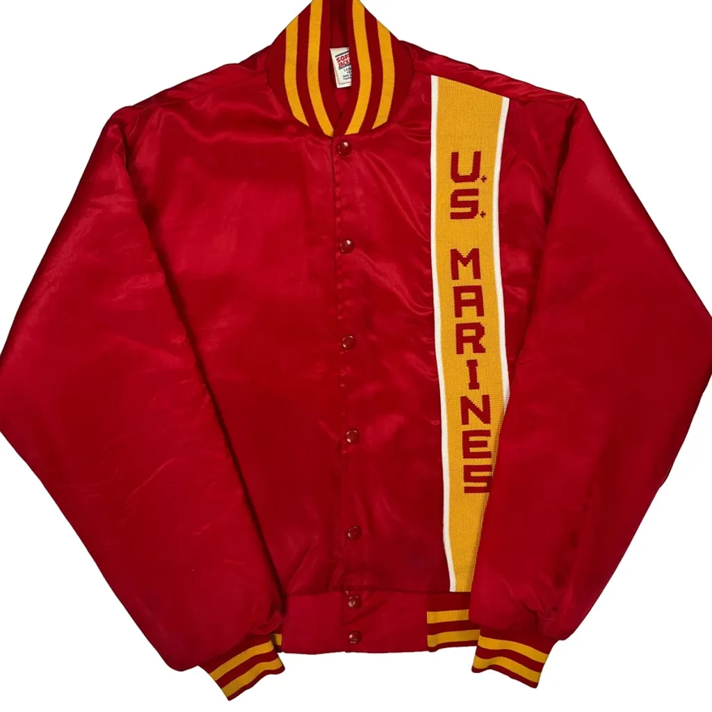 80S 90S Made In USA U.S. Marines Soffe Varsity Jacket - Large Red Polyester - Image 4