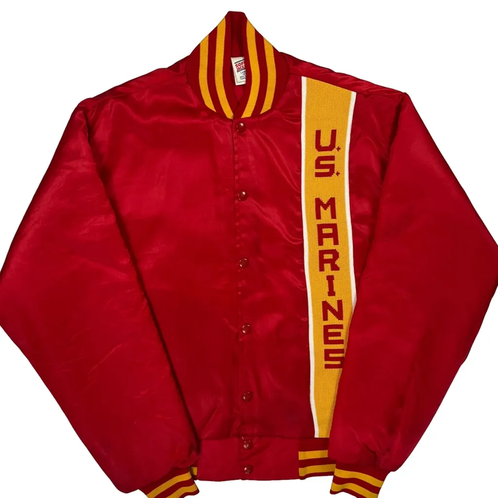 80S 90S Made In USA U.S. Marines Soffe Varsity Jacket - Large Red Polyester - Image 5