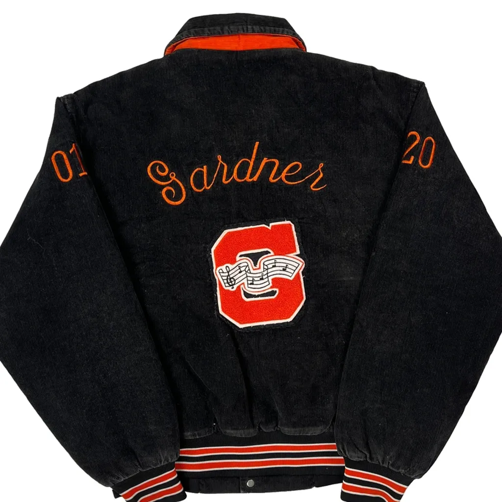 80S 90S Made In USA West Wind Corduroy Graphic College Varsity Jacket - Large Orange Corduroy - Image 7