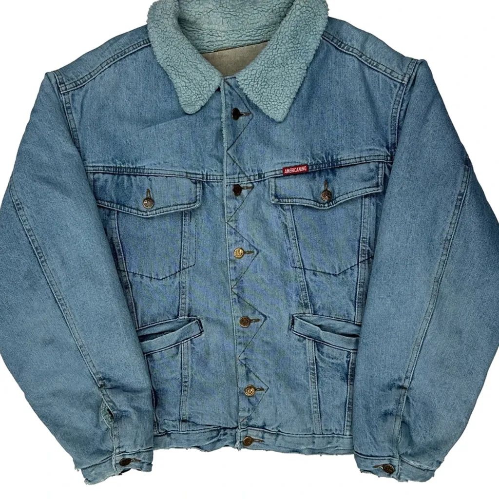 80S Americanino Sherpa Lined Denim Jacket - Large Blue Denim - Image 5