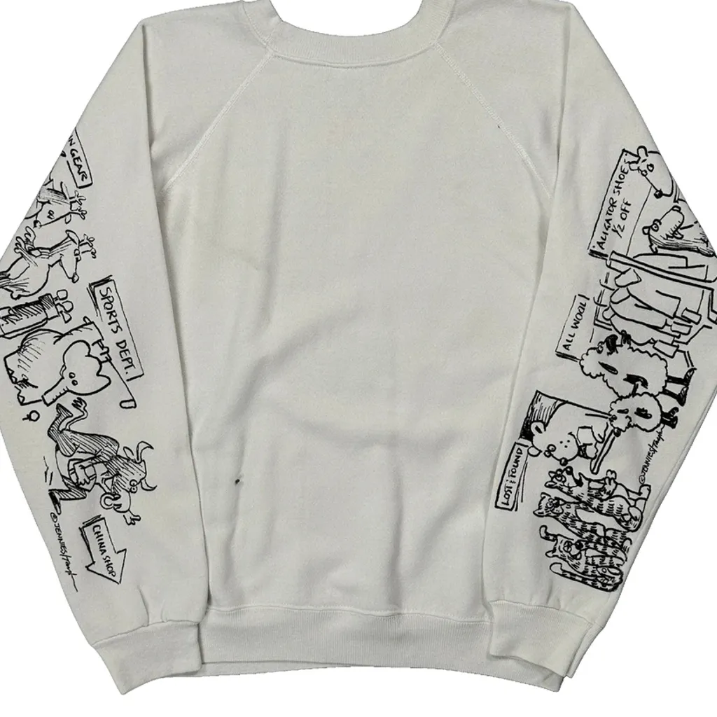 80S Born To Shop Hanes Cartoon Raglan Sweatshirt - Large White Cotton Blend - Image 6