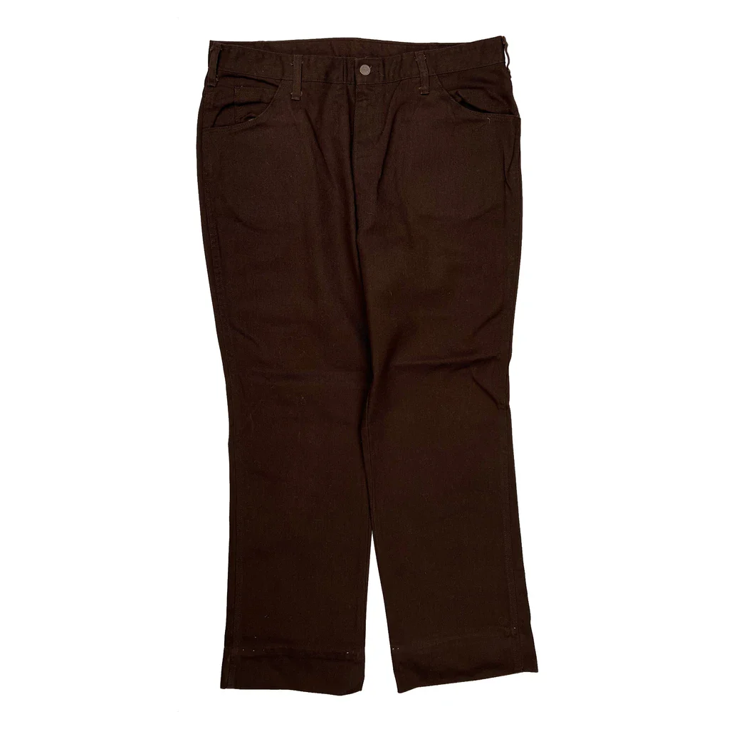 80S Dickies Boot Cut Work Trousers - 36W 29L Brown Cotton Blend - Image 2