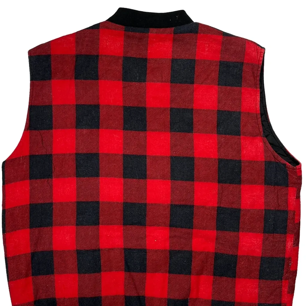 80S Dickies Plaid Checked Vest - Large Red Cotton - Image 6