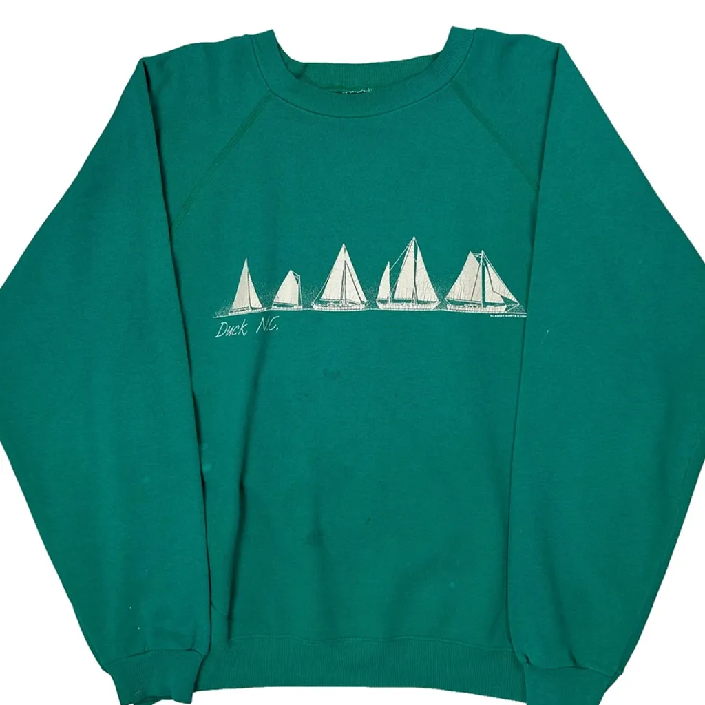80S Duck, N.C. Hanes Graphic Sweatshirt - XL Green Cotton Blend - Image 4