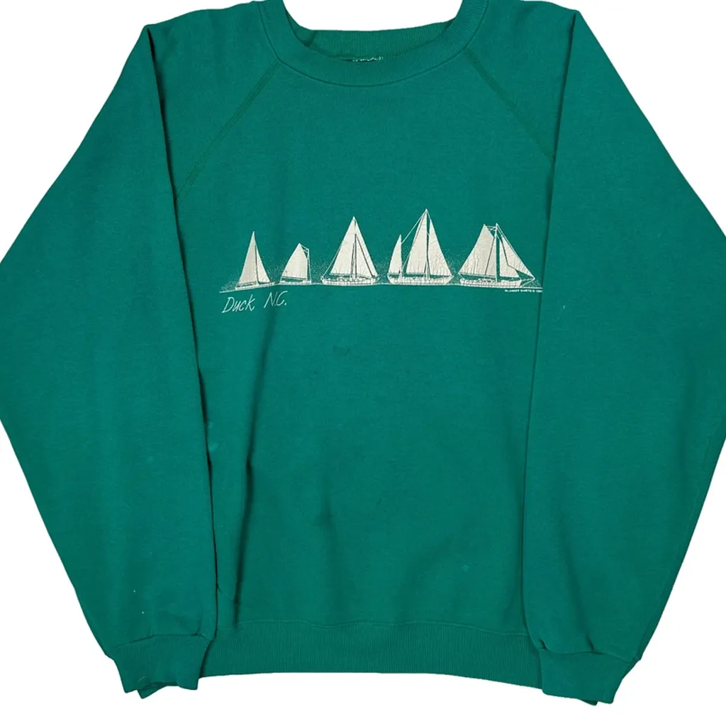 80S Duck, N.C. Hanes Graphic Sweatshirt - XL Green Cotton Blend - Image 5