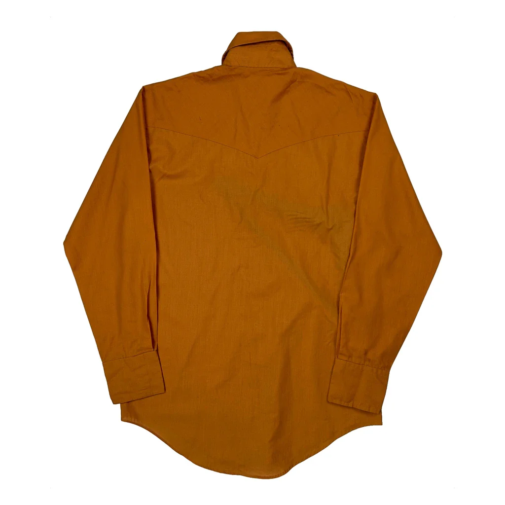 80S Ely Wagon Boss Pearl Snap Shirt - Medium Orange Polyester Blend - Image 2