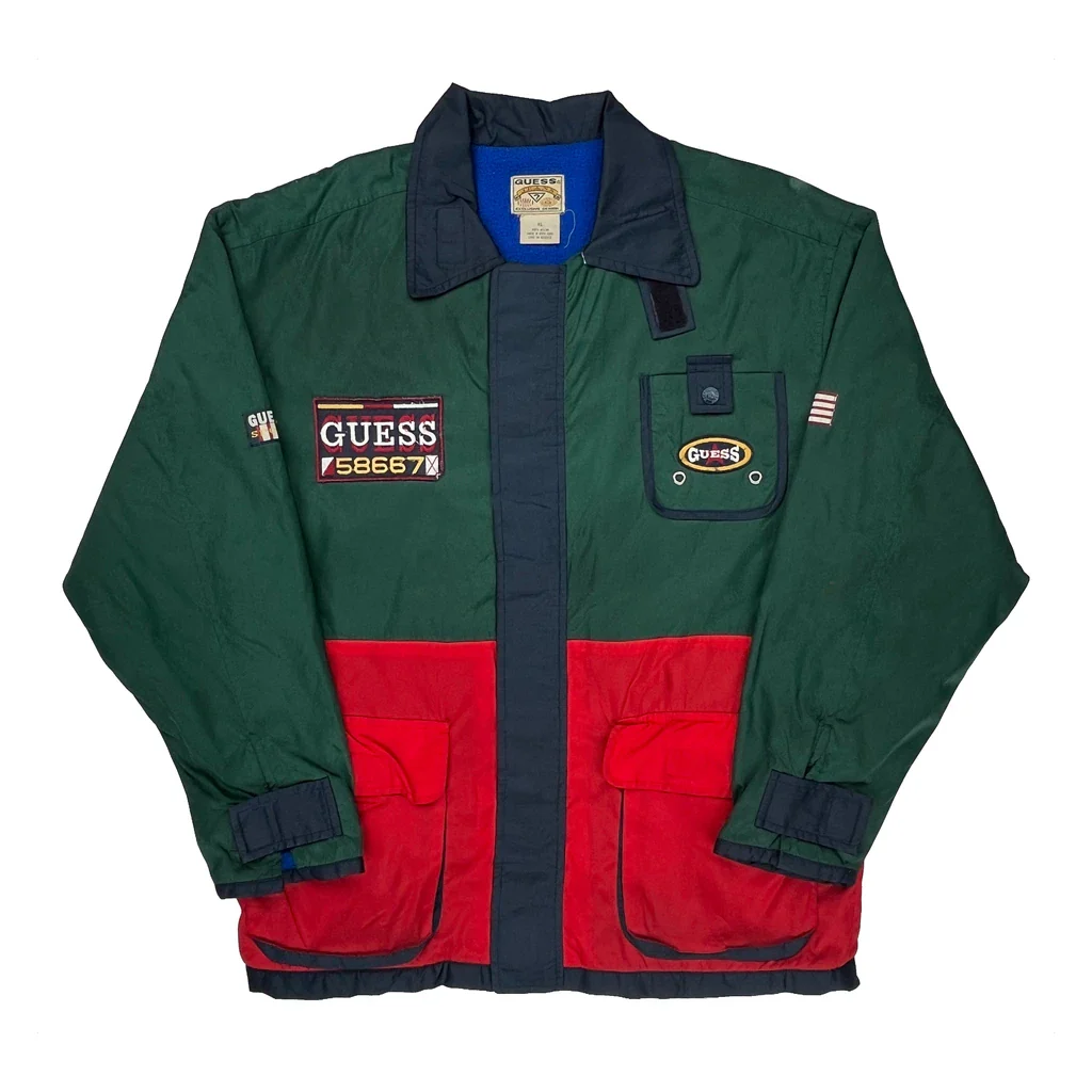80S Guess System Guess Graphic Jacket - XL Green Nylon