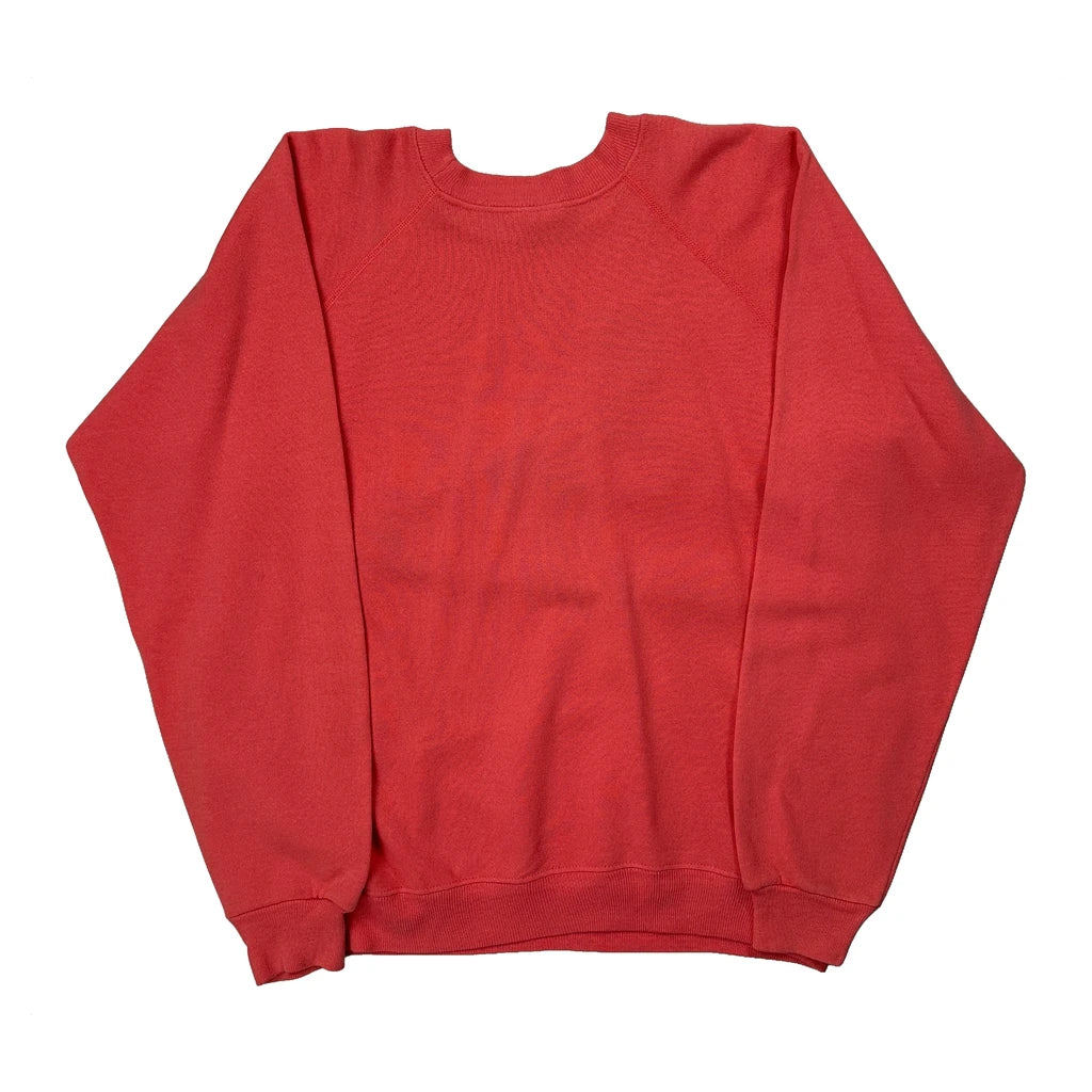 80S Hanes Graphic Raglan Sweatshirt - Large Red Cotton Blend - Image 2