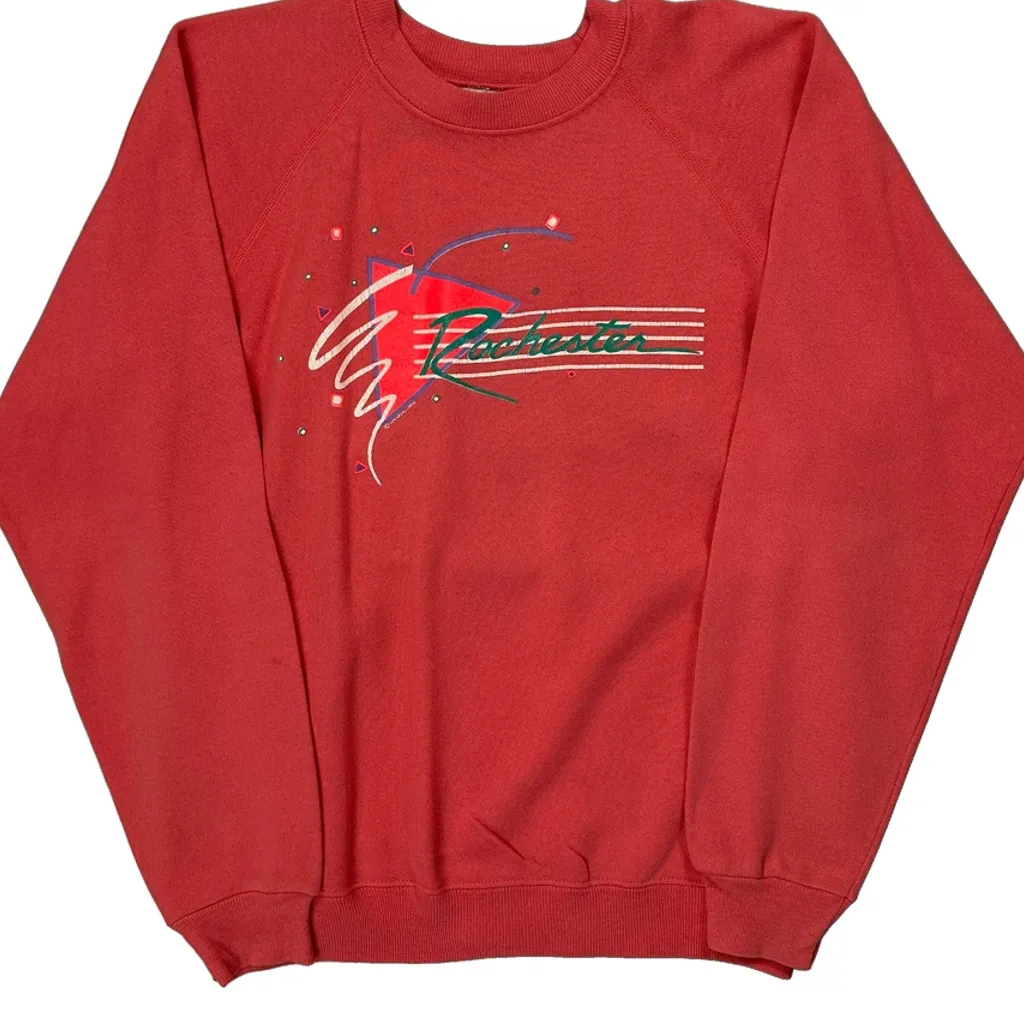 80S Hanes Graphic Raglan Sweatshirt - Large Red Cotton Blend - Image 4