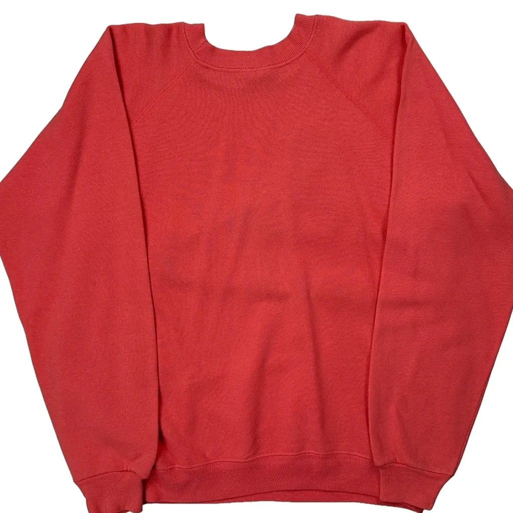 80S Hanes Graphic Raglan Sweatshirt - Large Red Cotton Blend - Image 6