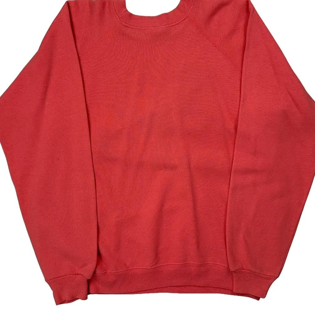 80S Hanes Graphic Raglan Sweatshirt - Large Red Cotton Blend - Image 7