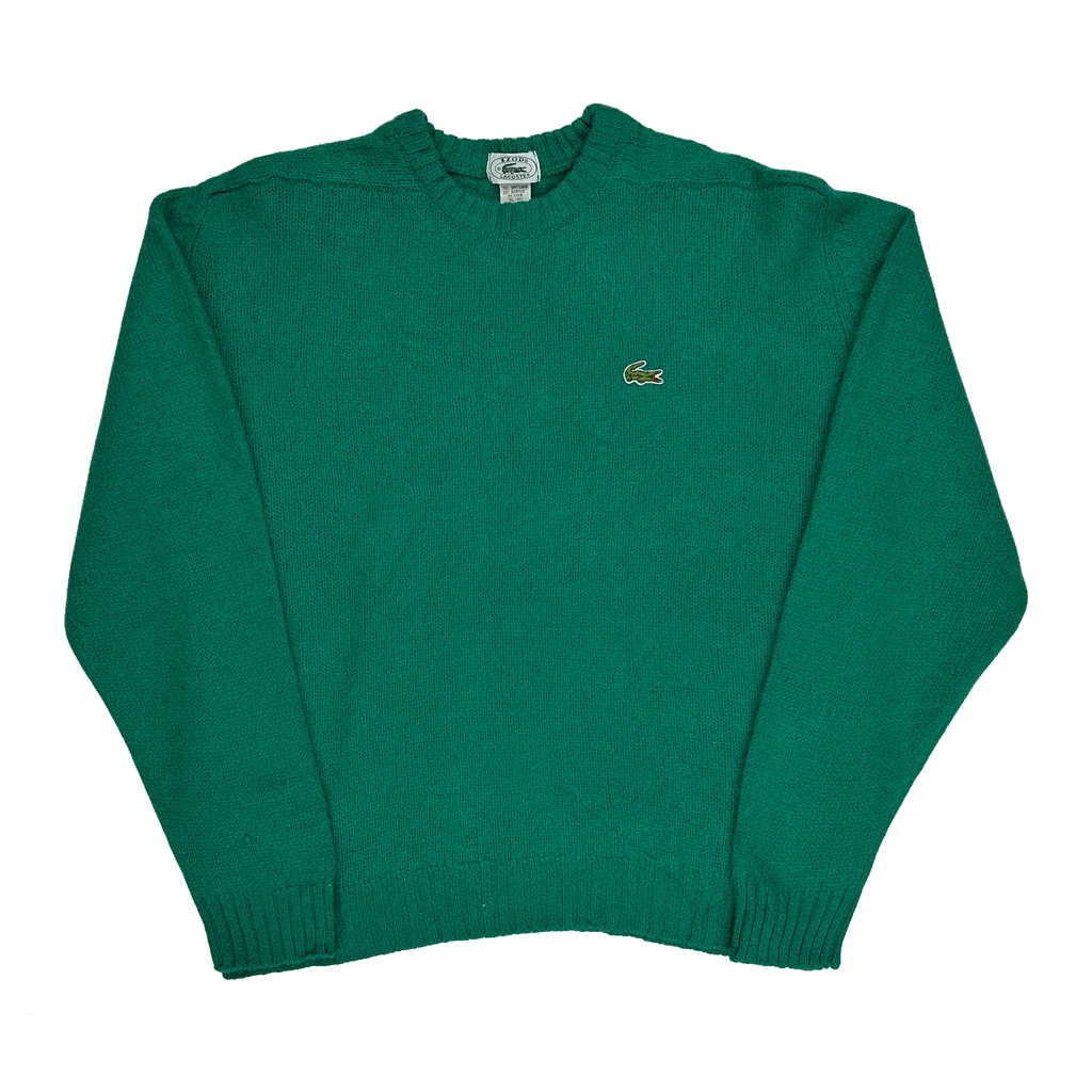 80S Lacoste Izod Shetland Blend Jumper - XL Green Wool Blend