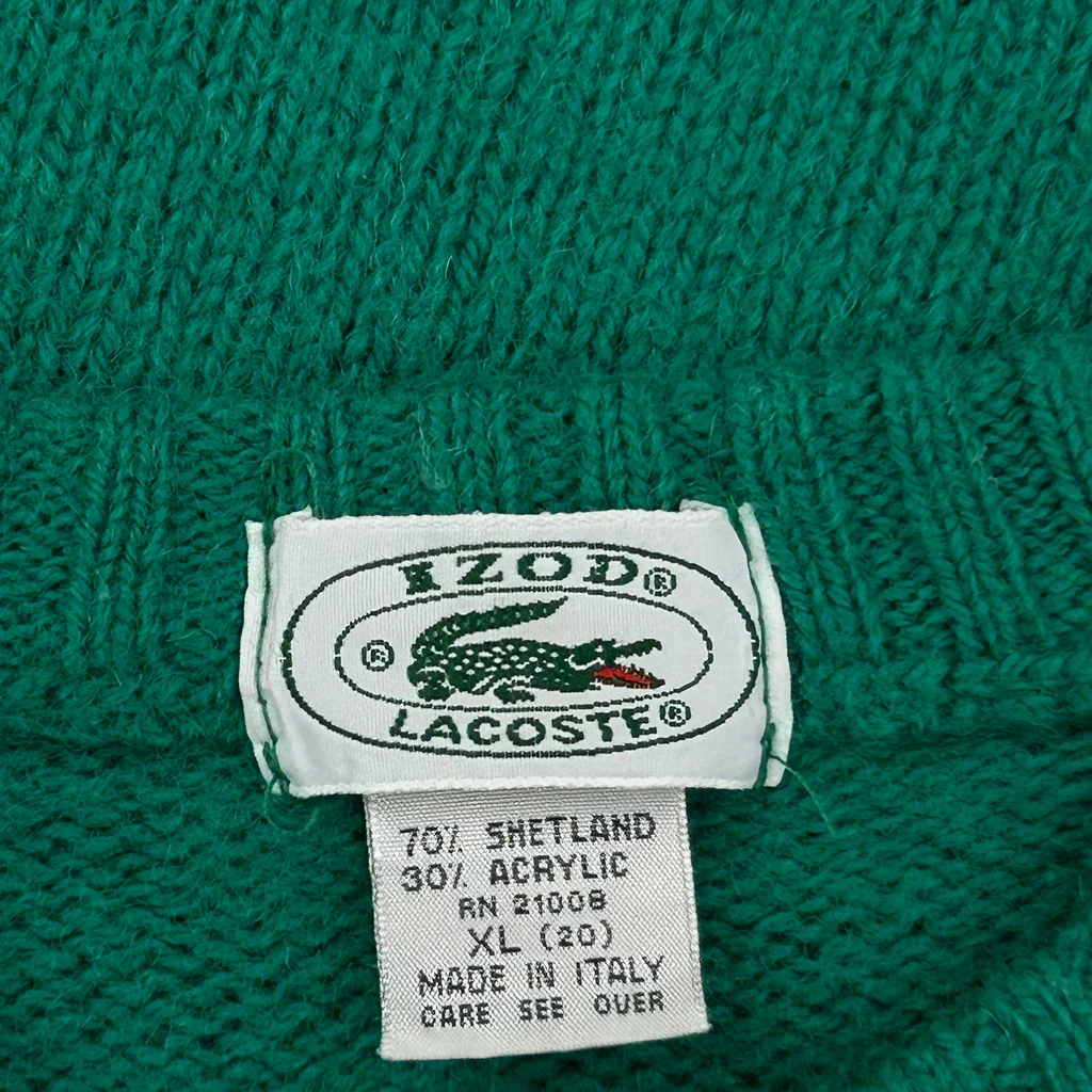 80S Lacoste Izod Shetland Blend Jumper - XL Green Wool Blend - Image 3