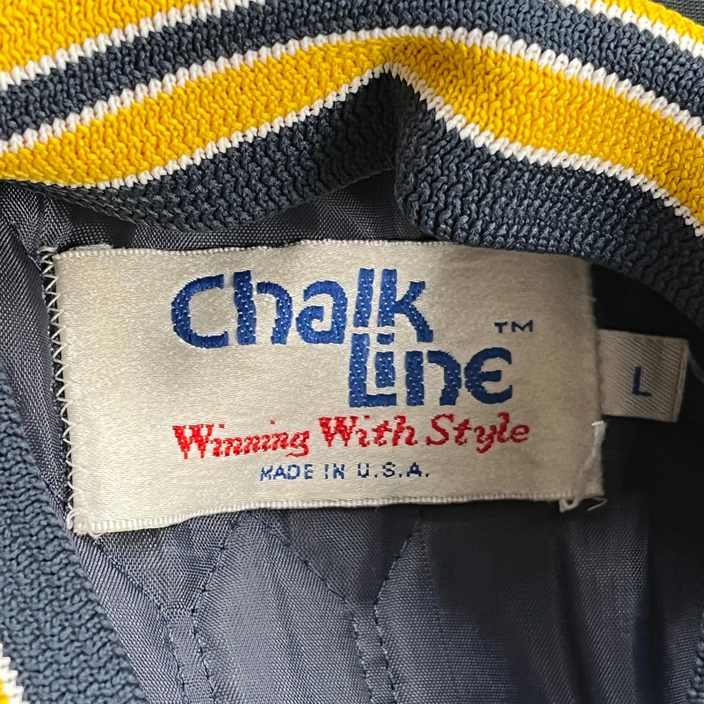 80S Made In USA Chalk Line Satin Varsity Jacket - Large Green Polyester - Image 3