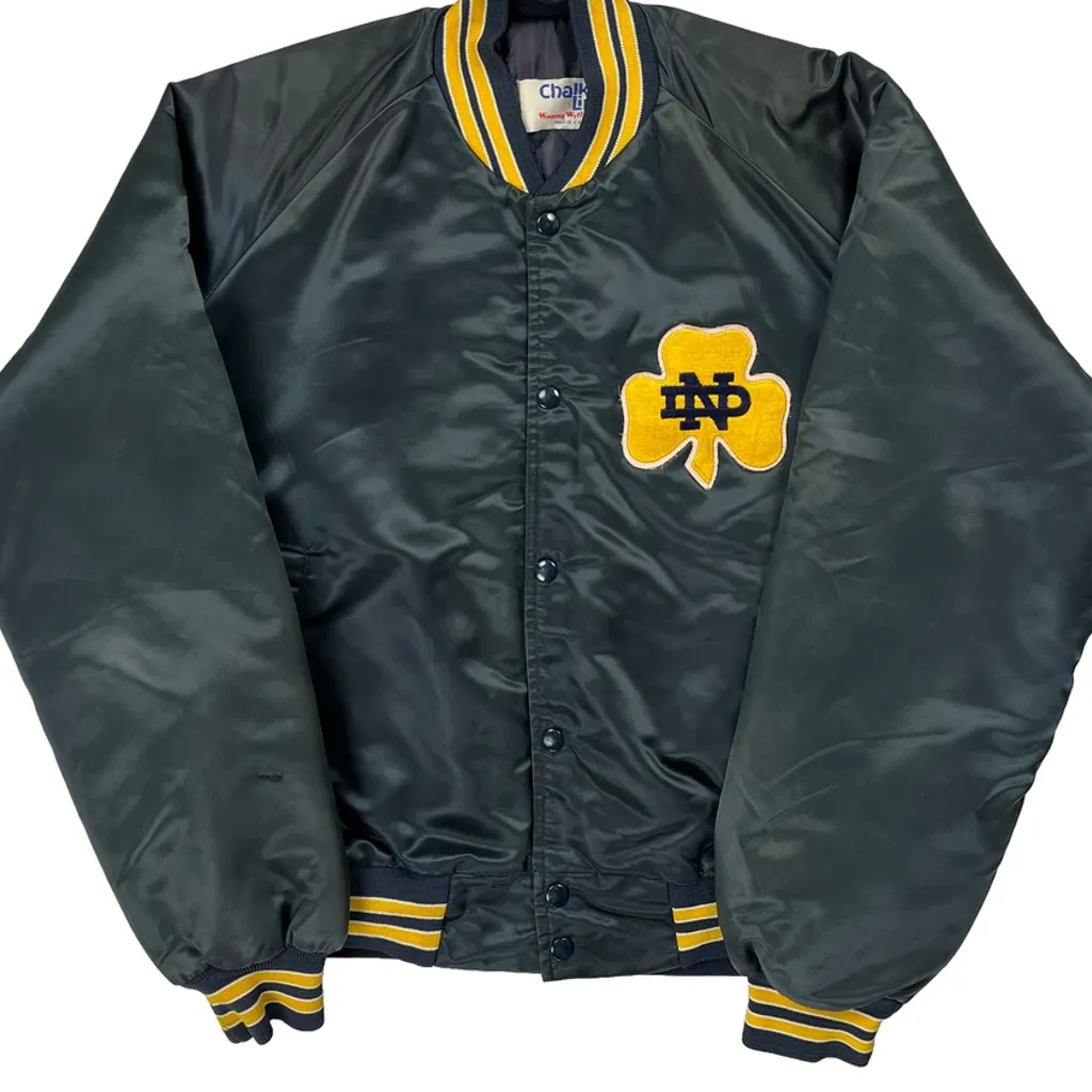 80S Made In USA Chalk Line Satin Varsity Jacket - Large Green Polyester - Image 4