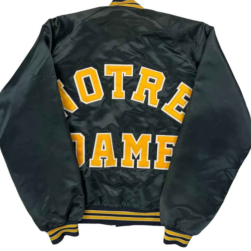 80S Made In USA Chalk Line Satin Varsity Jacket - Large Green Polyester - Image 7