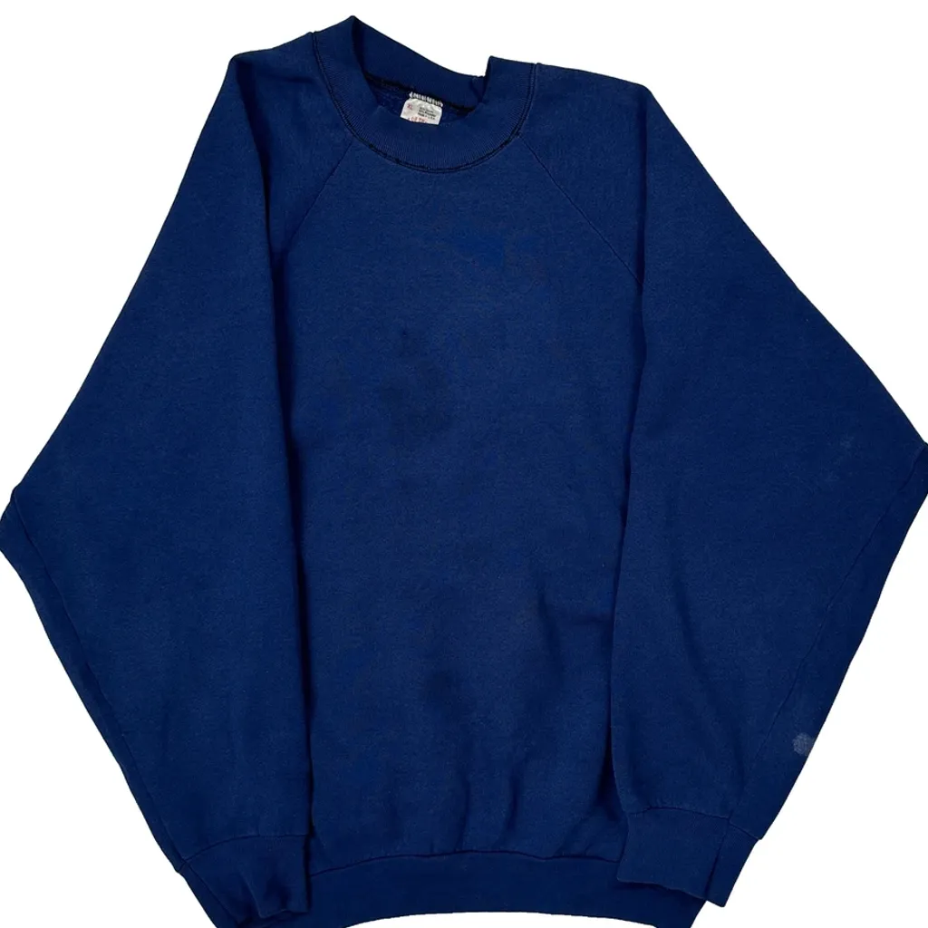 80S Made In USA Fruit Of The Loom Blank Sweatshirt - XL Blue Cotton Blend - Image 4