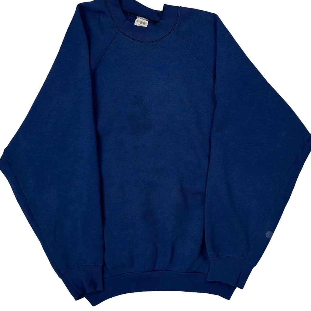 80S Made In USA Fruit Of The Loom Blank Sweatshirt - XL Blue Cotton Blend - Image 5