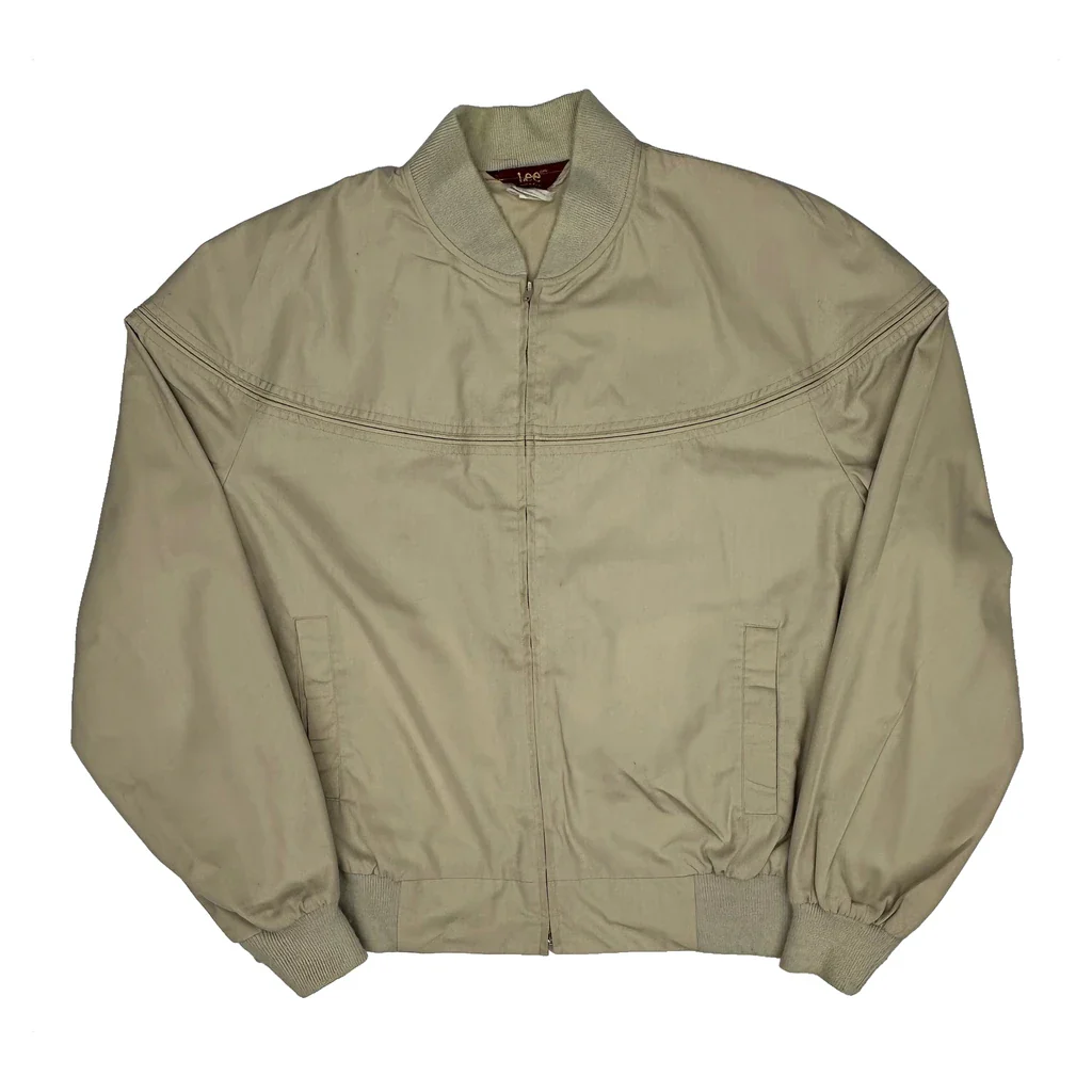 80S Made In USA Lee Bomber Jacket - Large Beige Cotton