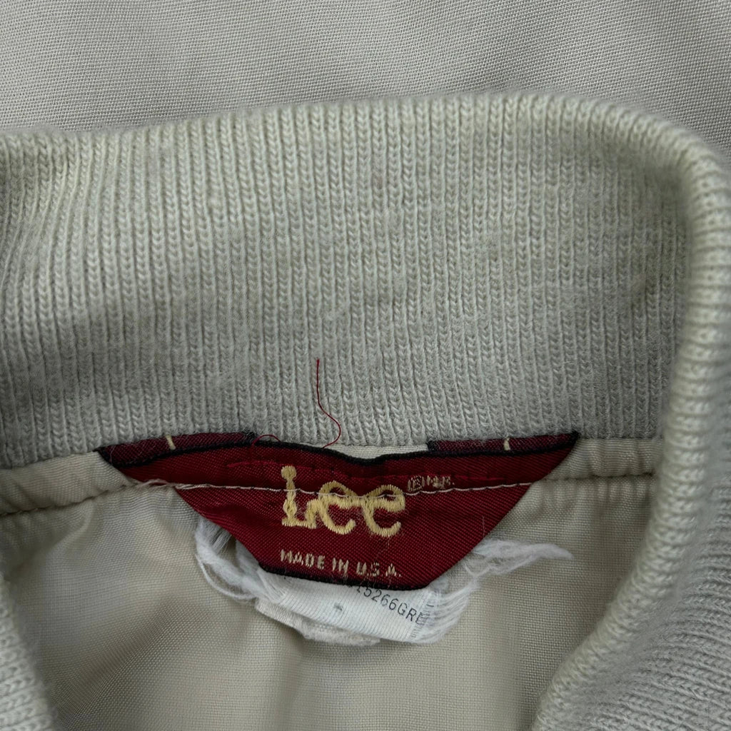 80S Made In USA Lee Bomber Jacket - Large Beige Cotton - Image 4