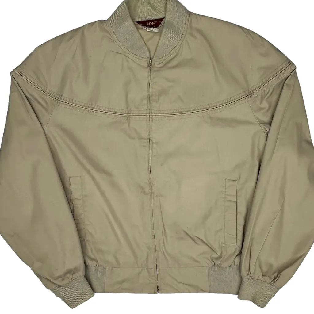 80S Made In USA Lee Bomber Jacket - Large Beige Cotton - Image 5