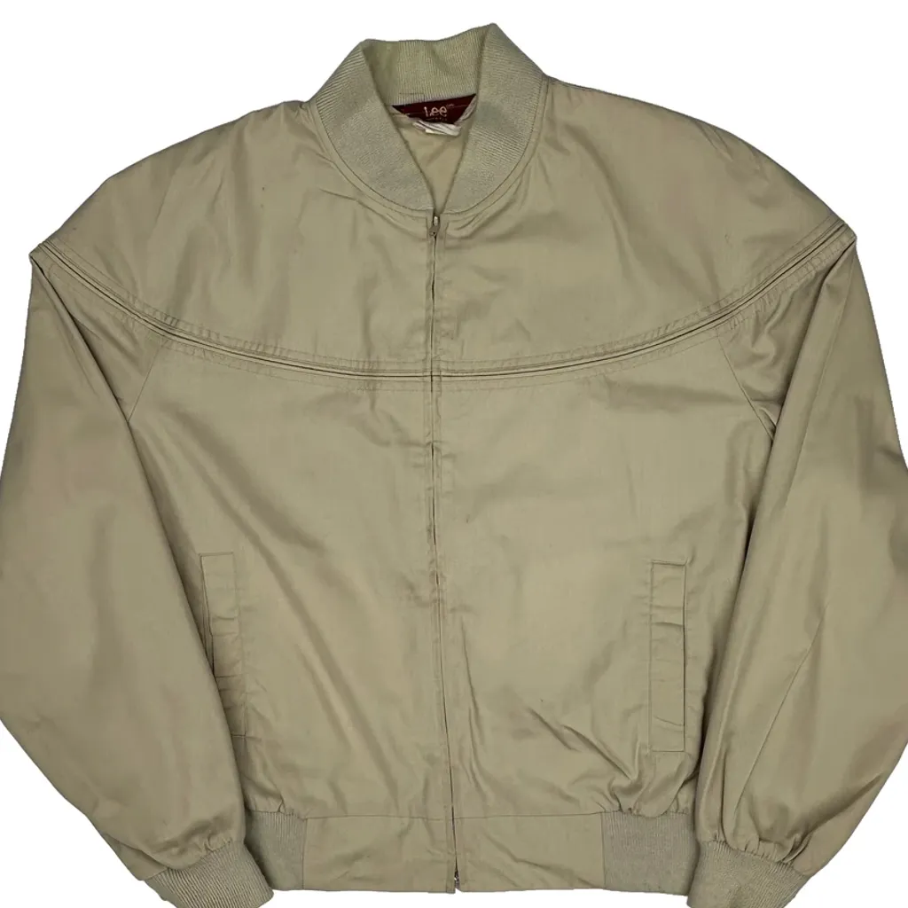 80S Made In USA Lee Bomber Jacket - Large Beige Cotton - Image 6