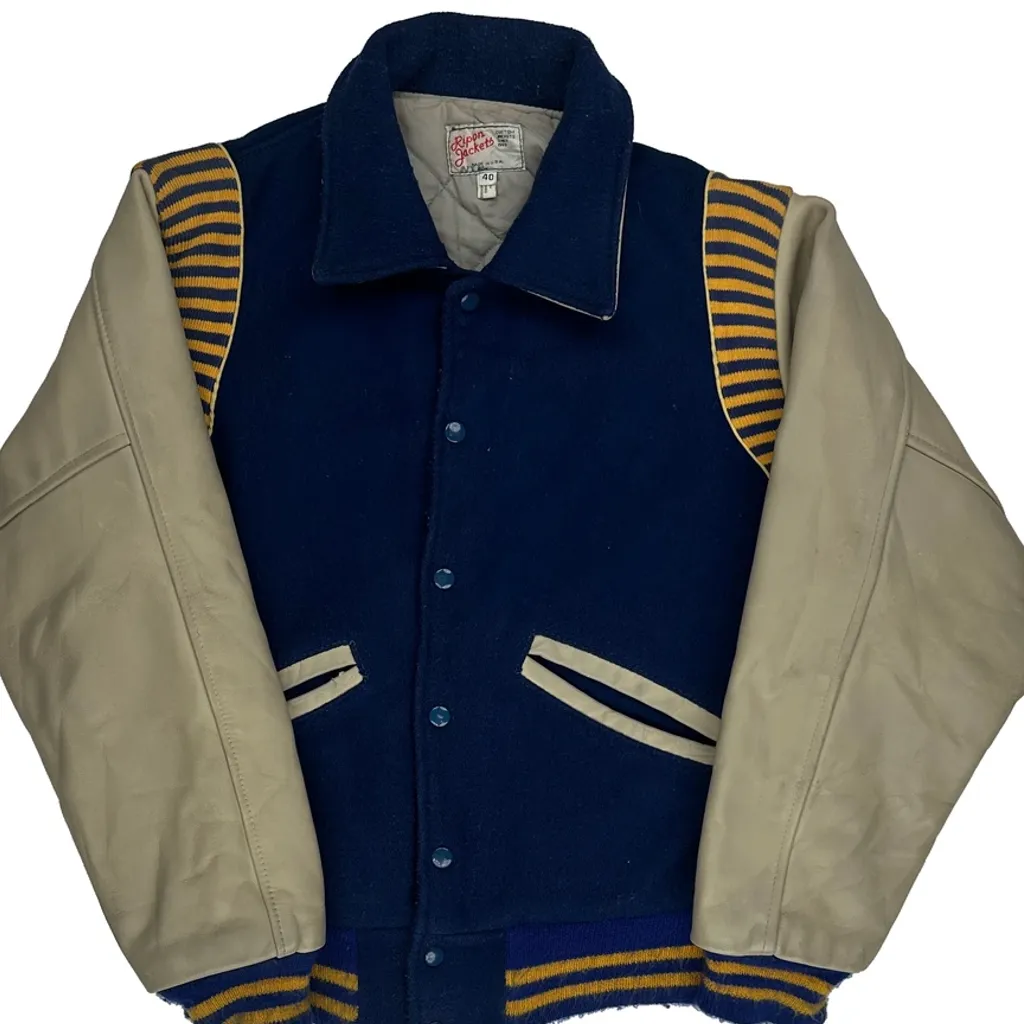 80S Made In USA Ripon Athletic Varsity Jacket - Medium Blue Wool Blend - Image 5