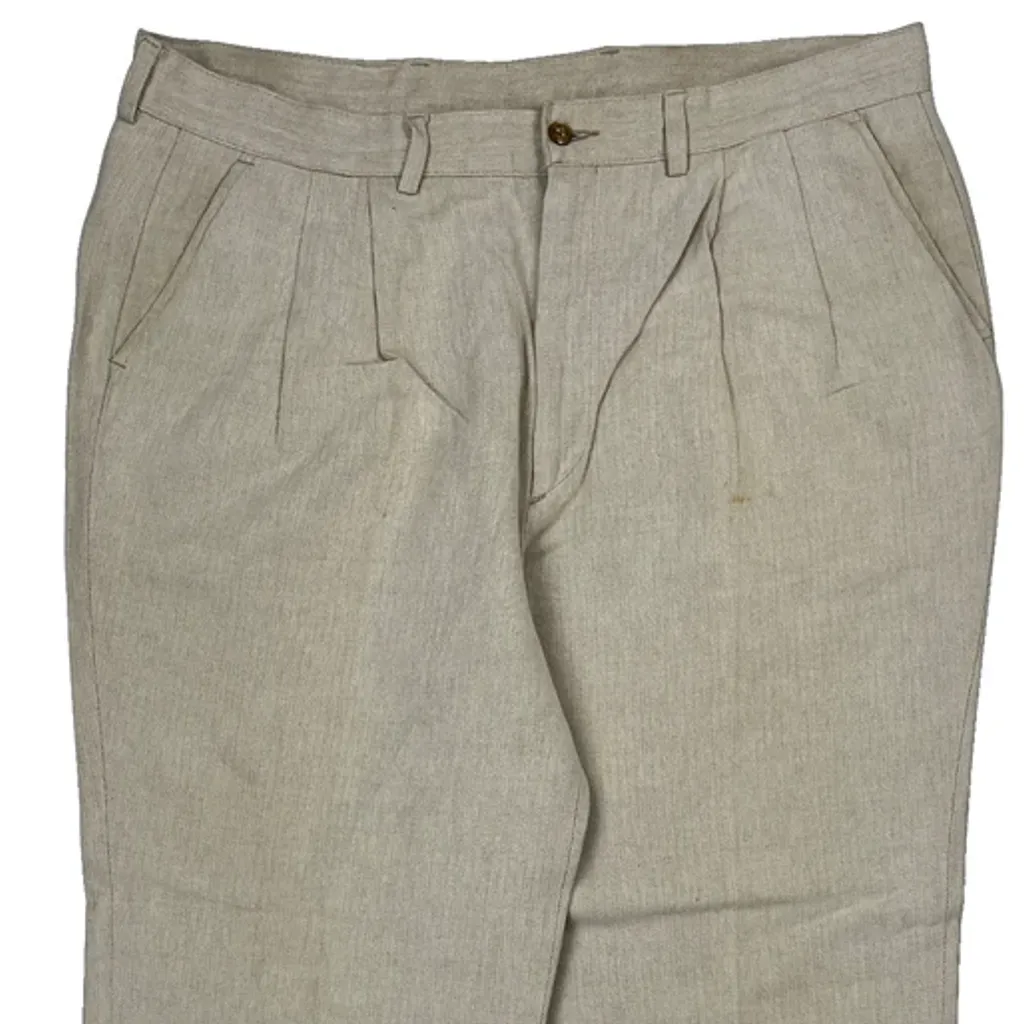 80S Pleated Marlboro Herringbone Trousers - 34W 30L Beige Linen - Image 10