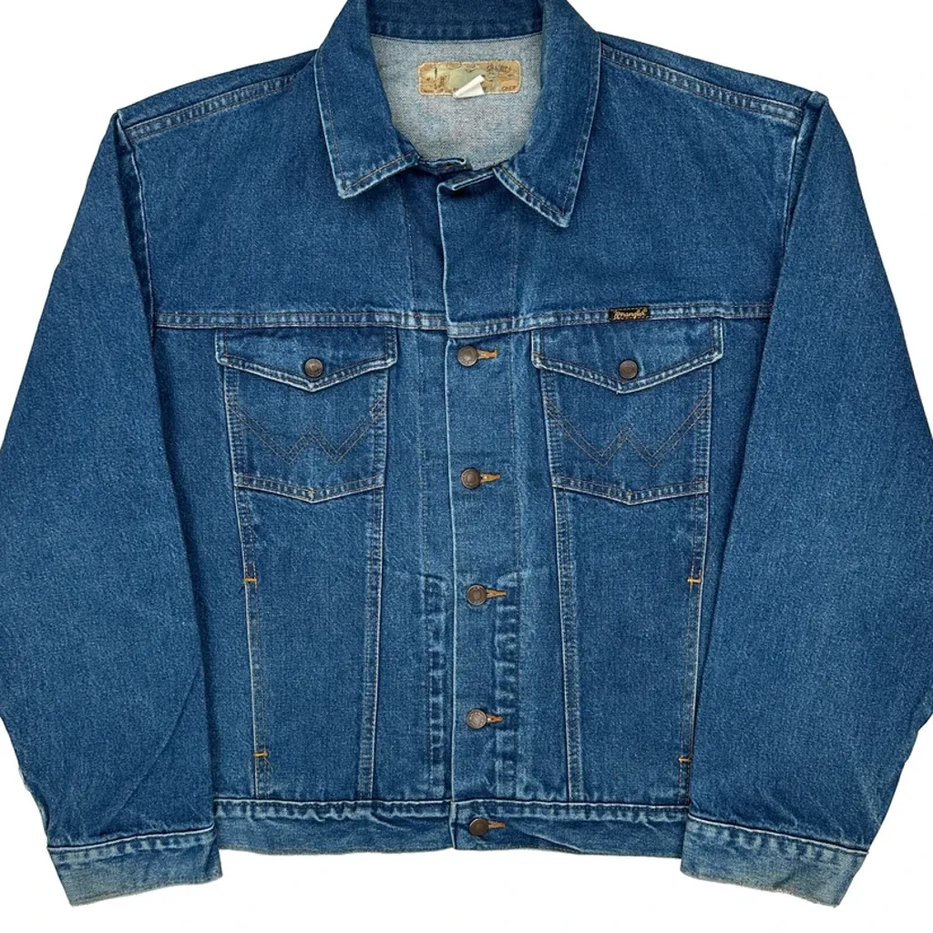 80S Slim Wrangler Western Cut Denim Jacket - 2XL Blue Denim - Image 4