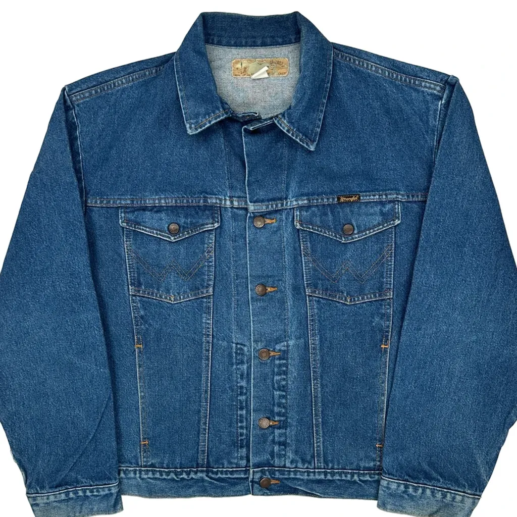 80S Slim Wrangler Western Cut Denim Jacket - 2XL Blue Denim - Image 5