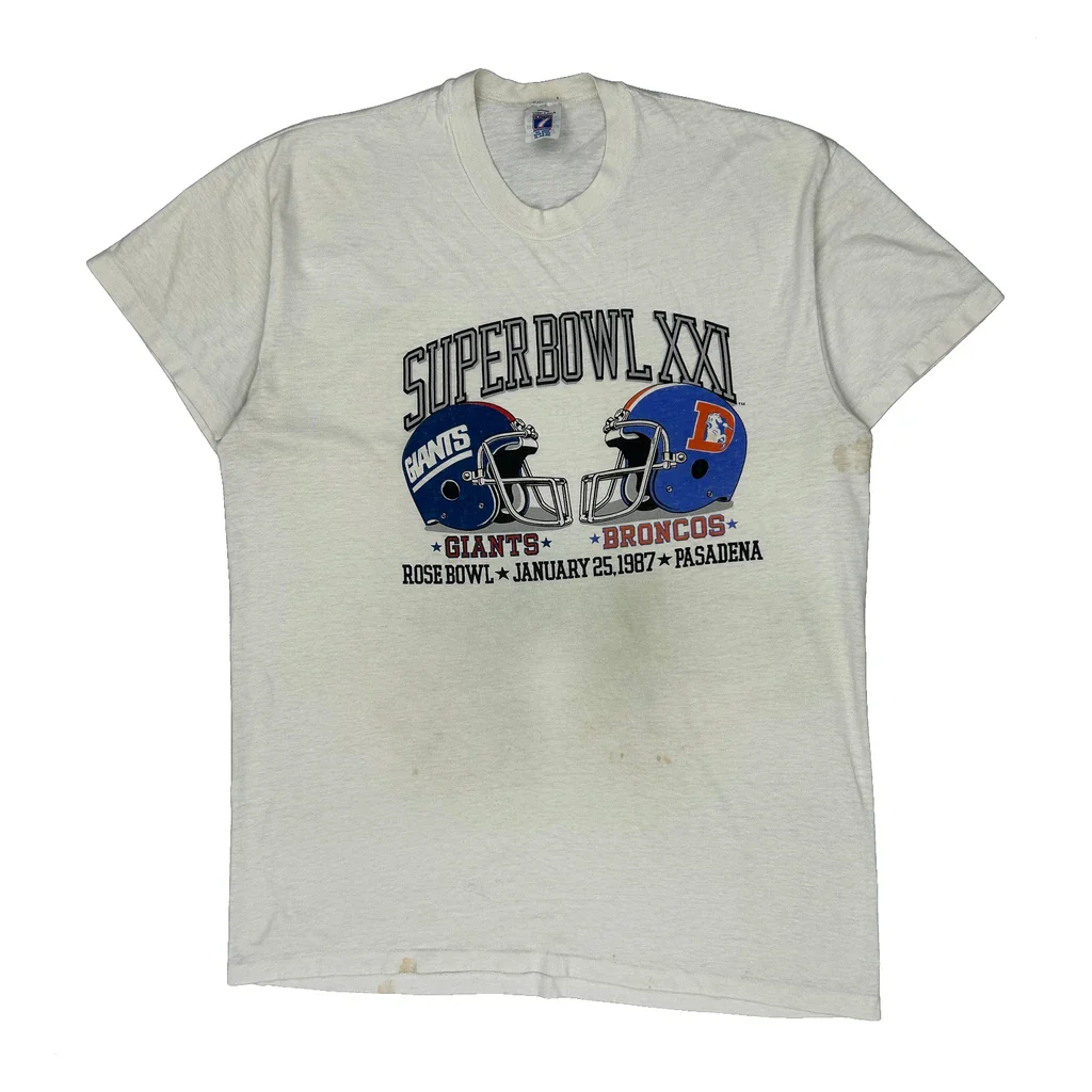80S Super Bowl Xxi Logo 7 Football T-Shirt - XL White Cotton