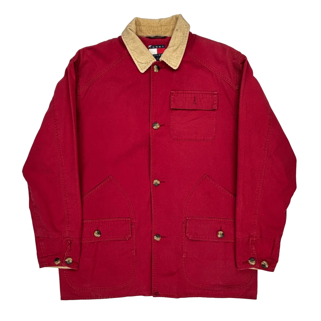 80S Tommy Hilfiger Chore Field Jacket - Small Red Cotton