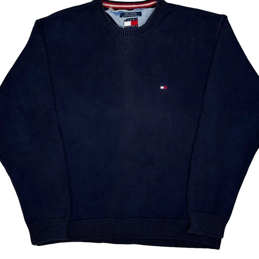 80S Tommy Hilfiger Jumper - XL Navy Cotton - Image 4