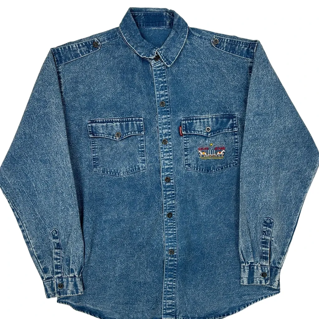 80S Unbranded Denim Shirt - Large Blue Denim - Image 5