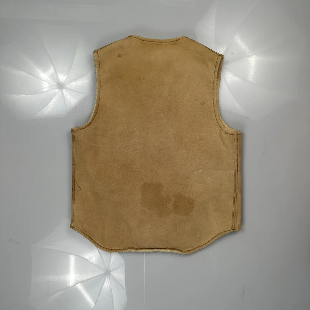 80S Union Made In USA Carhartt Sherpa Lined Vest - Large Beige Cotton - Image 3