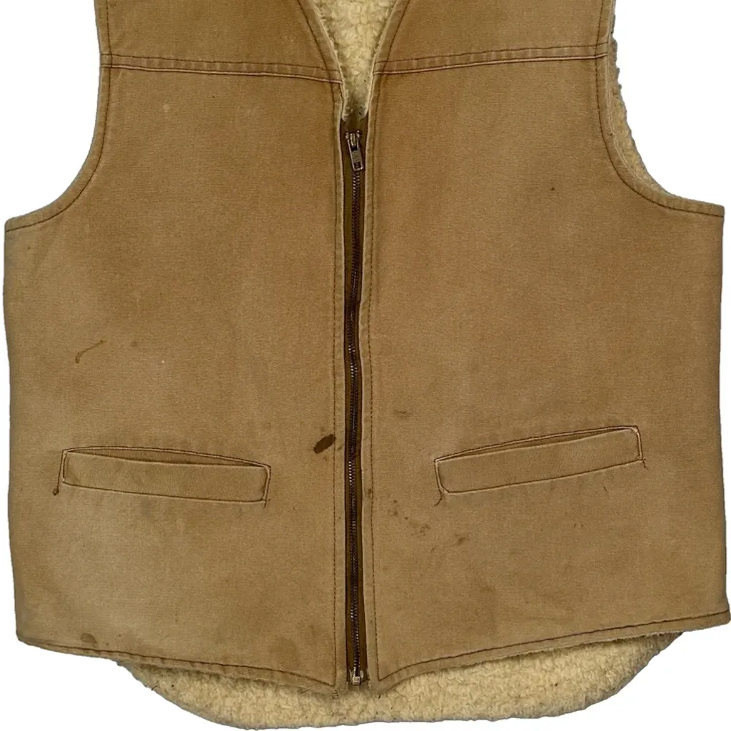 80S Union Made In USA Carhartt Sherpa Lined Vest - Large Beige Cotton - Image 6