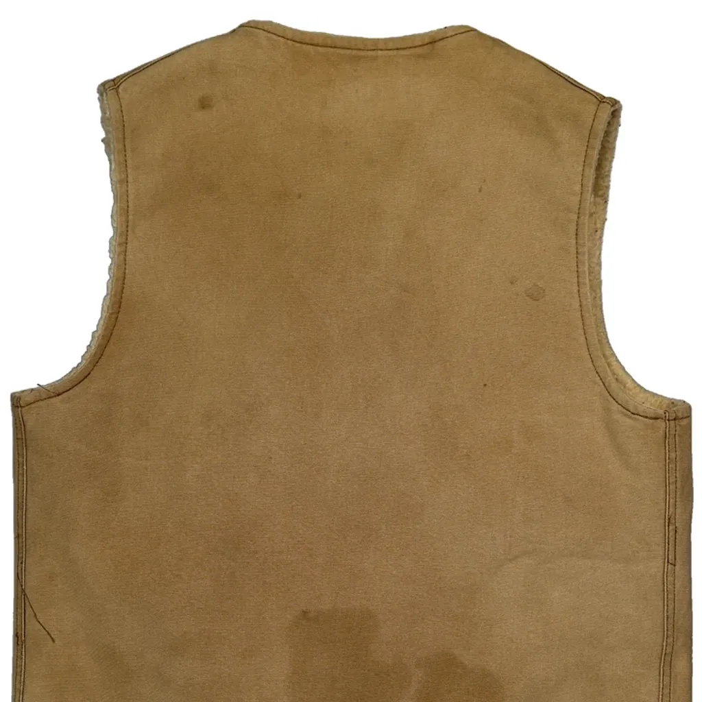 80S Union Made In USA Carhartt Sherpa Lined Vest - Large Beige Cotton - Image 7