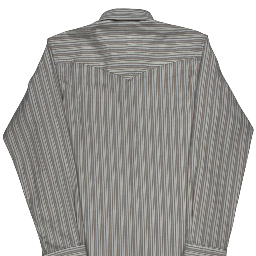 80S Union Made In USA Wrangler Striped Single Needle Tailoring Shirt - Medium Brown Cotton - Image 6