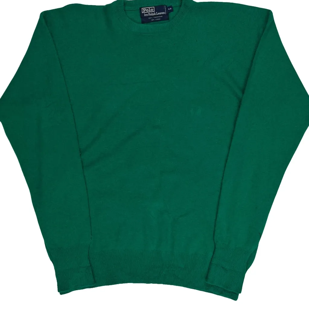 90S 100% Cashmere Polo By Ralph Lauren Jumper - Medium Green Cashmere - Image 4