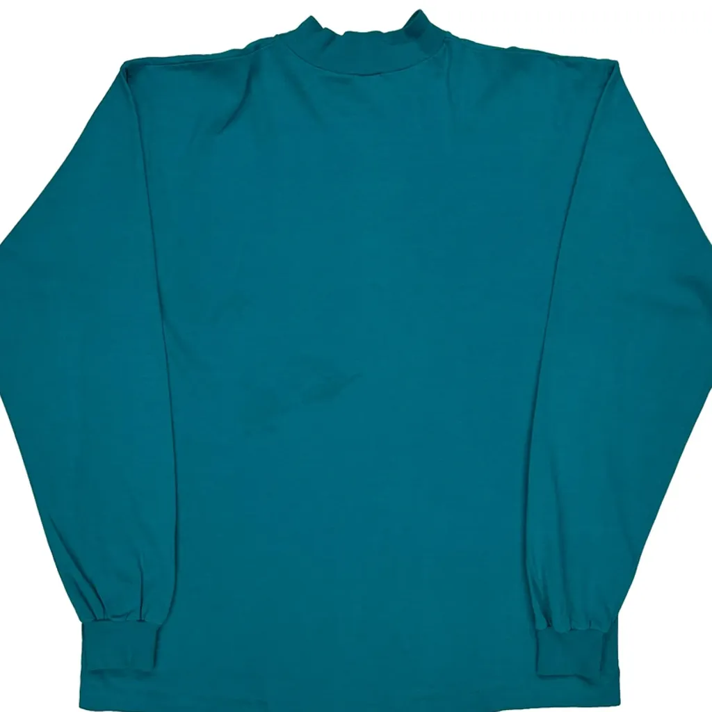 90S Blank Fruit Of The Loom Roll Neck Long Sleeve T-Shirt - XL Blue Cotton - Image 7