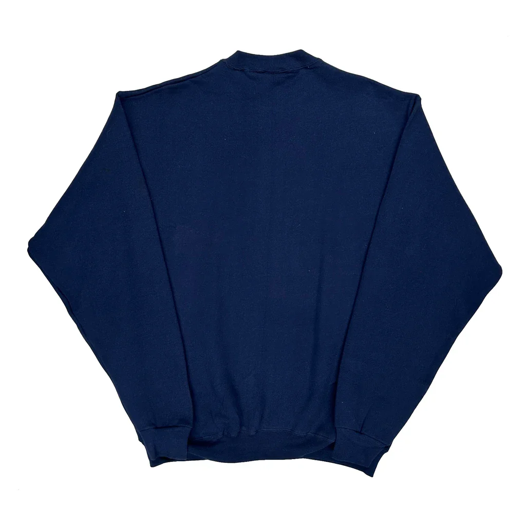 90S Blank Fruit Of The Loom Sweatshirt - XL Navy Cotton Blend - Image 2