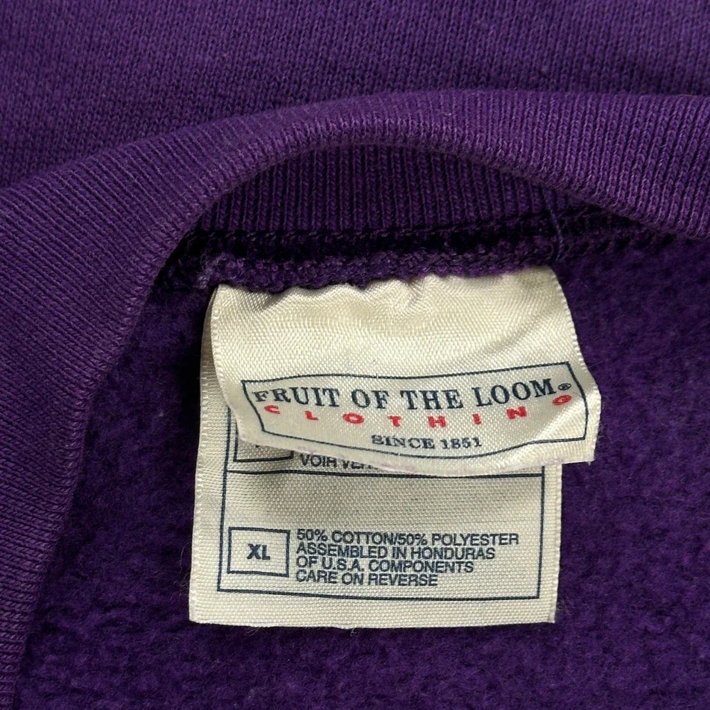 90S Blank Fruit Of The Loom Sweatshirt - XL Purple Cotton Blend - Image 3