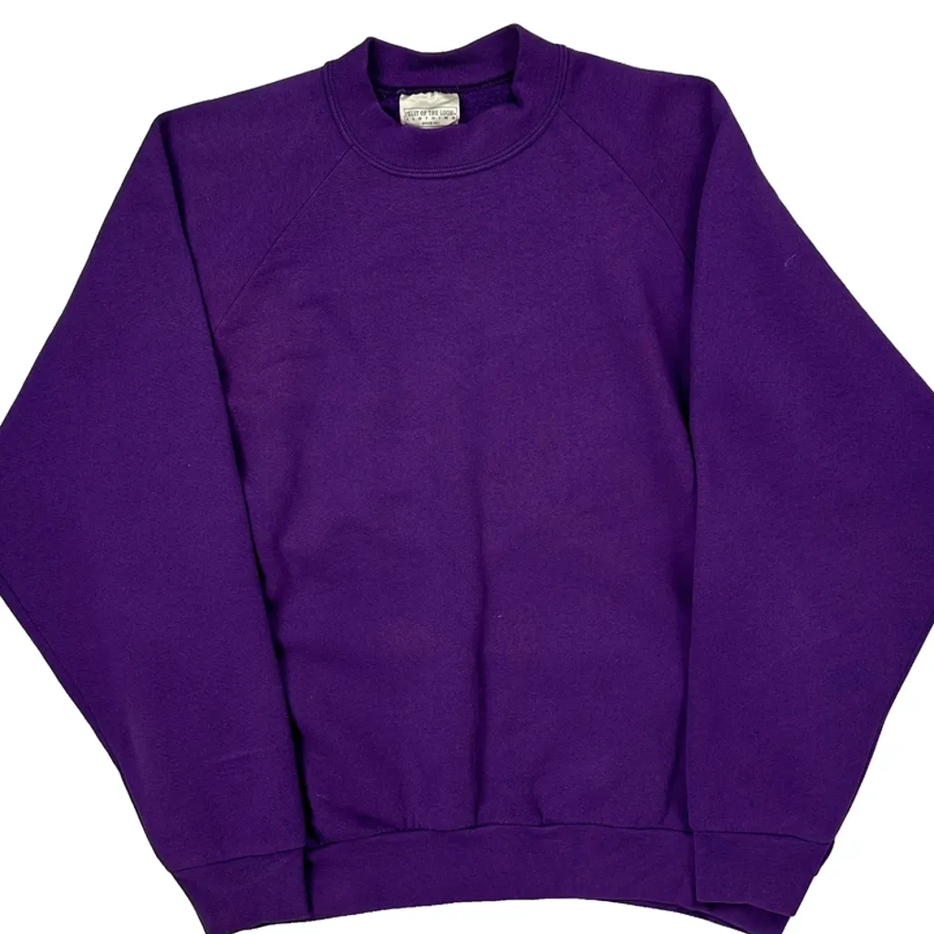 90S Blank Fruit Of The Loom Sweatshirt - XL Purple Cotton Blend - Image 5
