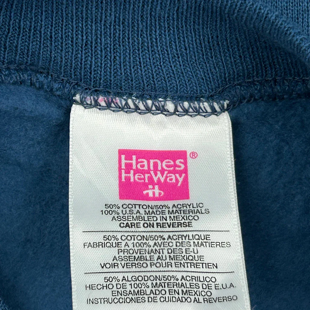 90S Blank Hanes Sweatshirt - Medium Blue Cotton Blend - Image 3