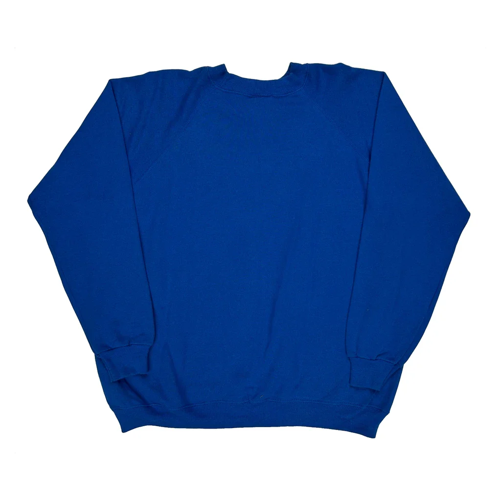 90S Blank Hanes Sweatshirt - XL Blue Cotton Blend - Image 2